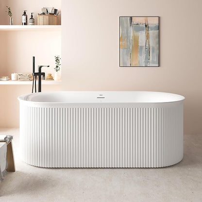 FerdY Nami 67" Acrylic Freestanding Bathtub, V Shape Freestanding Soaking Acrylic Bathtub, Modern White, cUPC Certified, Brushed Nickel Pop-Up