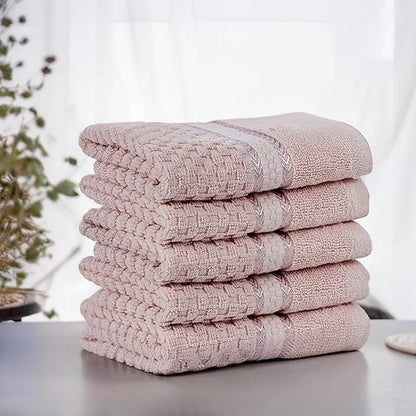Ample Decor 100% Cotton Soft Pink Washcloths Set of 5 - Super Soft, Quick-Dry, Highly Absorbent, Popcorn Textured - Mulaayam Collection - 12 X 12 Inch