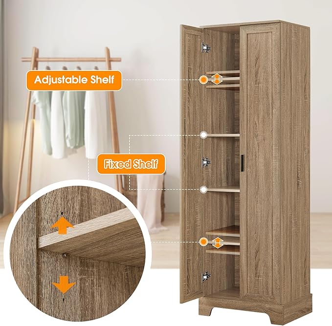 Favfurish 71" Tall Bathroom Storage Cabinet with Doors,Modern Linen Cabinets w/Adjustable Shelves & Anti-Tipping Device,Easy Assembly,Freestanding Organizer for Dining Room,Kitchen,Office,Brown