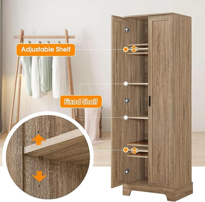 Favfurish 71" Tall Bathroom Storage Cabinet with Doors,Modern Linen Cabinets w/Adjustable Shelves & Anti-Tipping Device,Easy Assembly,Freestanding Organizer for Dining Room,Kitchen,Office,Brown