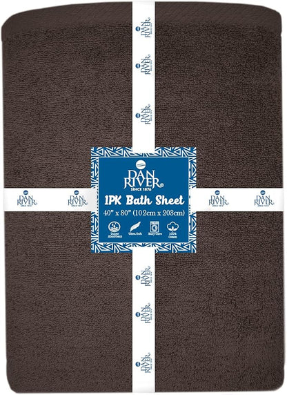 DAN RIVER Pack of 1 Bath Sheet 40x80 Inches, Oversized Bath Sheets Towels for Adults, Fluffy and Soft Plush Towels - Brown