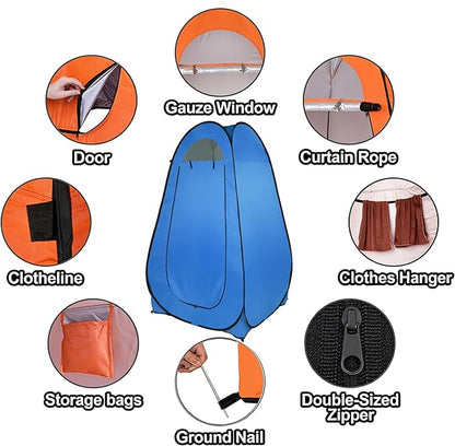 4x4ft Pop Up Privacy Shower Tent with Top Window, 3.6lbs Liightweight Dressing Room, Portable Toilet Stall with Carry Bag for Camping, Beach, Outdoors (Blue)