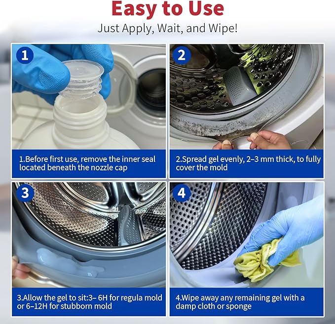 W&E Choice Mold Stain Remover Gel Cleaner for Shower, Bathroom Tile Grout and Caulk - Heavy Duty Mildew Stain Cleaner for Front Load Washing Machine Rubber Seal - No Scrubbing Gel Formula, 8.8 Fl Oz
