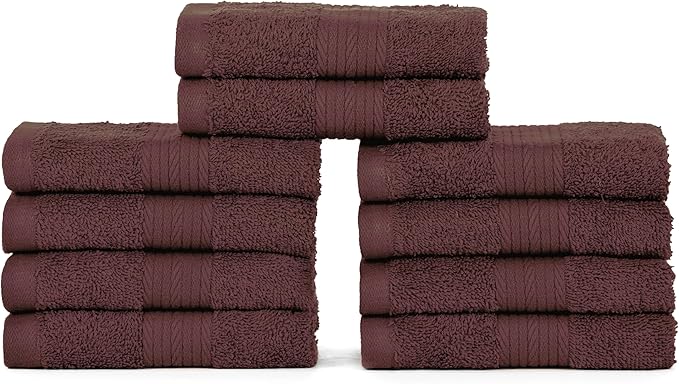 Ample Decor Wash Cloths Pack of 10, Oeko Tex Certified 600 GSM 100% Cotton Soft Absorbent, Premium Quality Durable Machine Washable, Ideal for Bathroom, Pool, Hotel, Spa – Brown