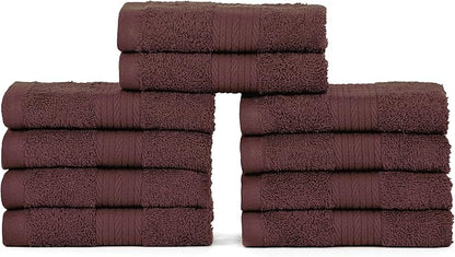 Ample Decor Wash Cloths Pack of 10, Oeko Tex Certified 600 GSM 100% Cotton Soft Absorbent, Premium Quality Durable Machine Washable, Ideal for Bathroom, Pool, Hotel, Spa – Brown