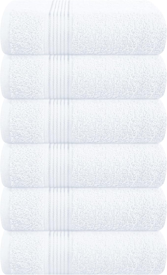 Belizzi Home Ultra Soft Cotton 6 -Piece Hand Towel Set 16x24, Ideal for use in Bathroom, Kitchen, Gym, Spa - Compact, Eco-Friendly, Lightweight - Multi Purpose Hand Towels - White