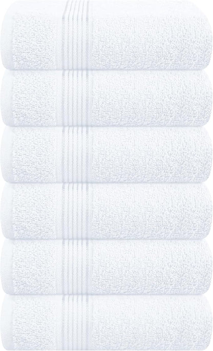 Belizzi Home Ultra Soft Cotton 6 -Piece Hand Towel Set 16x24, Ideal for use in Bathroom, Kitchen, Gym, Spa - Compact, Eco-Friendly, Lightweight - Multi Purpose Hand Towels - White