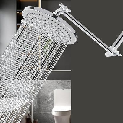 HarJue High Pressure Shower Head with 11 IN Adjustable Arm, Rainfall with Shower Arm-Make Water Flow Down Vertically for Better Bathing Experience(8 In, Chrome)