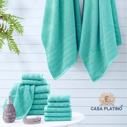 Casa Platino 100% Cotton Towels for Bathroom – 24 Pc Set – Quick Dry, Soft & Absorbent Ring Spun Terry Fabric, Full Set for Family & Guests, Hotel Feel Everyday – Aqua Sky