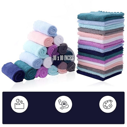 32 Pack Baby Washcloths - 10x10 Inch, Microfiber baby towel - Absorbent and Soft baby Wash Clothes for Newborns, Infants and Toddlers - Quick Dry baby boys and girls face towel - Multicolor