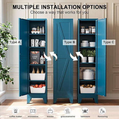 Narrow Bthroom Storage Cabinet Tall Metal Storage Cbinets with 4 Adjustable Shelves Freestanding 5 Tier Slim Pantry Cabinet for Kitchen Office Small Space