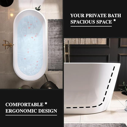 59" Acrylic Freestanding Bathtub, Free Standing Tub, Stand Alone Tub, Soaking Tub with Integrated Overflow and Drain, cUPC Certified, Gloss White