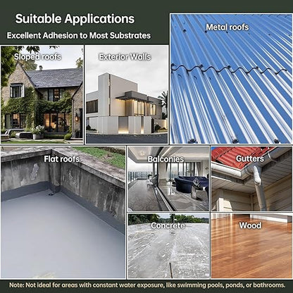 35 oz White Roof Sealant Waterproof, Elastomeric Roofing Coating Liquid Waterproofing Paint Adhesive, Solar Reflective Sealer for Outdoor Flat, Metal Roofs Leak Repair 1KG