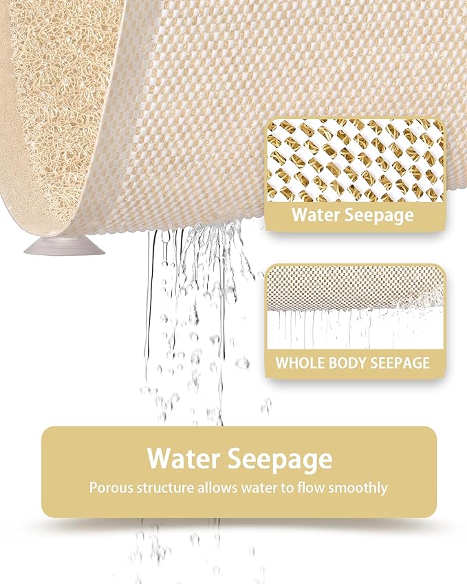 Mecko Non Slip Shower Mats, 16x40 Inch, Anti-Slip Bathtub Mats with Suction Cups for Bathroom, Foot Scrubber Loofah Bath Mats for Shower, Quick Drying Shower Stall Mats for Wet Areas (Beige)