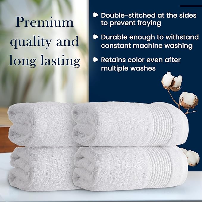 HALLEY Turkish Cotton Towels (Pack of 4) Hand Towels Super Soft Highly Absorbent 100% Cotton Towels for Bathroom and Kitchen for Mother’s Day (White)