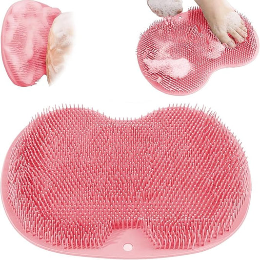 Shower Foot Scrubber Mat with Non-Slip Suction Cups, Exfoliating Foot and Back Washer Pad for Bathtub and Shower Floor (Pink)