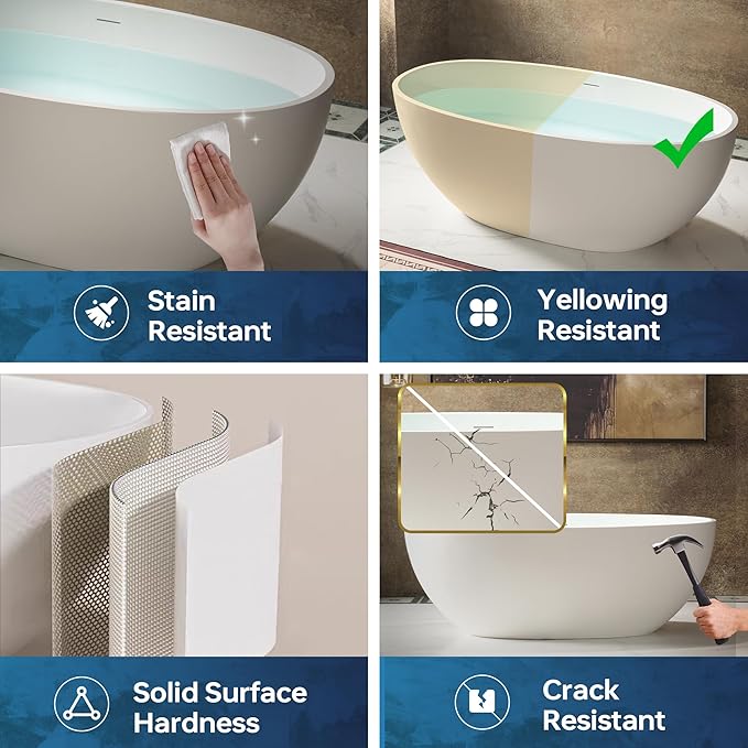 WOODBRIDGE 61 in. x 30.75 in. Stone Resin Luxury Contemporary Solid Surface Freestanding Bathtub in Matte White