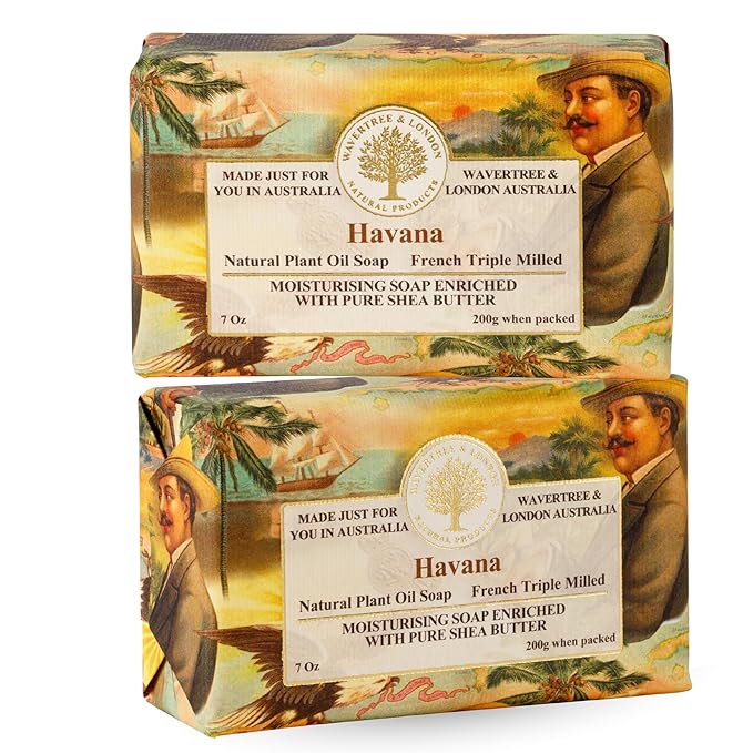 Wavertree & London Havana Scented Natural Soap (2 Bars), 7oz Moisturizing French Triple Milled Soap Bars enriched with shea butter - Pure Plant Based Bath & Body Bars for All Skin Types