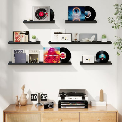 Axeman Picture Ledge Shelf, Floating Shelves for Wall Decor Storage Set of 6, 55 inch Floating Wall Mounted Shelves, Shelves with Lip for Living Room, Bedroom, Nursery, Bathroom, Kitchen, Black