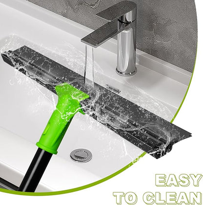 Rubber Floor Squeegee with 24” Heavy Duty Silicone Rubber Scraper Head and 60” Long Adjustable Handle, Shower Squeegees for Concrete Floor, on Multi-Surface Tile Glass Pool Garage Cleaning