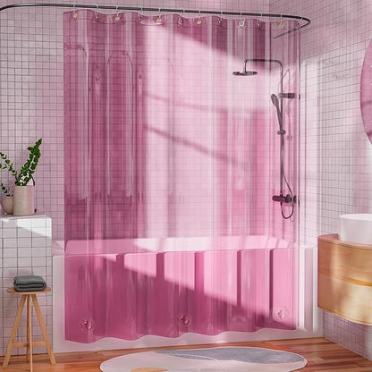 AmazerBath Pink Shower Curtain Liner for Christmas Bathroom, 100% EVA Soft Clear Heavy Duty Shower Curtain and Liner 2-in-1, 72x72 Luxury Plastic Weighted Shower Liner Bathroom