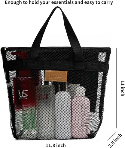 Mesh Shower Caddy Bag Portable Hanging Toiletry and Bath Organizer with Zipper for Travel, Gym, Camping, College Dorms, Beach