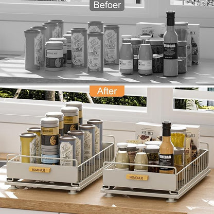Under Sink Organizer, 2 Packs Under Sink Organizers and Storage, Slide Out Pull Out Cabinet Organizer Shelf with Metal Drawers for Kitchen Bathroom Pantry, Gray