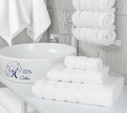 American Soft Linen Premium 3 Piece Towel Set, 1 Bath Towel 1 Hand Towel 1 Washcloth, 600 GSM 100% Cotton Turkish Towels for Bathroom, White Towel Set