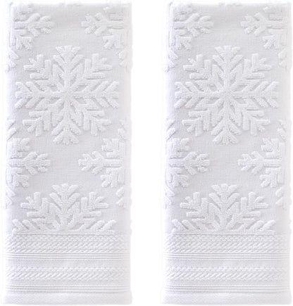 SKL Home Christmas/Winter Subtle Snowflakes Hand Towel 2pc Set for Bath/Kitchen/Bar & Gift, White