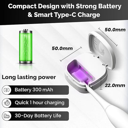 Portable UV Toothbrush Sanitizer Holder & Cleaner with UV Light & Magnetic Mounting - Rechargeable Toothbrush Sanitizer for Travel Cover, Wall Mounted UV Tooth Brush Sanitizer Holder Fits Most Brushes