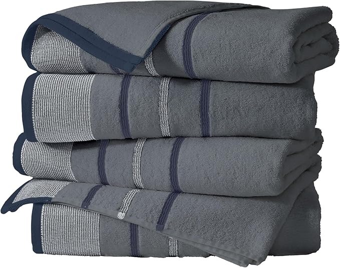 Great Bay Home Decorative Bath Towel Set - Luxury Cotton 4 Pack 54x27 Bath Towel Set - Luxurious, Ultra-Soft, Durable Towels for Bathroom Decor (Blue)