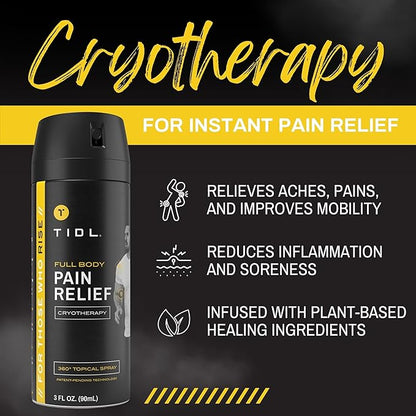 TIDL Cryotherapy Pain Relief Spray, 3 Oz (Pack of 2) Targeted Neck Pain, Joint & Muscle Pain Relief with Organic, Plant-Based Menthol, Instant Cooling for Arthritis, Back & Knee Pain