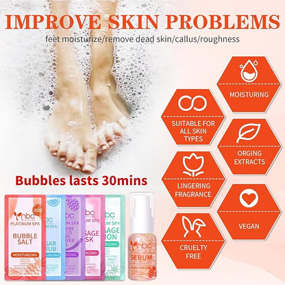Pedicure Foot Soak Set - Upgraded 6 in 1 Foot Spa, Foot Bath Spa, Pedicure Kit, Foot Soak for Tired & Dry Cracked Feet, Athletes Feet, Bad Odor, Softens Calluses (Tropical fruit)