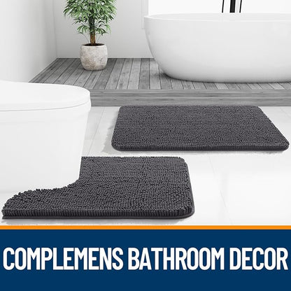 OLANLY Bathroom Rugs 47x17, Extra Soft Absorbent Chenille Bath Rugs, Rubber Backing Quick Dry, Machine Washable Bath Mats for Bathroom Floor, Tub and Shower, Home Decor Accessories, Dark Grey