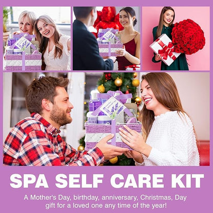 Large Spa kit for women gift set, 20 PCS Spa Gift Baskets Christmas Gifts for Women Bath Kit with Lavender gifts spa gift set Basket, Luxury Self Care Home Spa Kit Lavender Bath Gift Basket