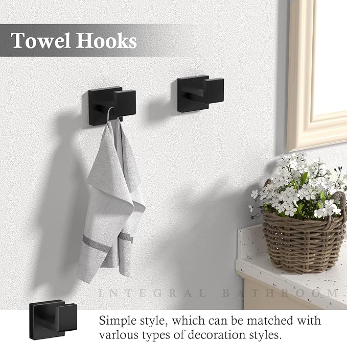 5-Pieces Matte Black Bathroom Accessories Set, 23.6 Inch Bath Towel Bar Set, SUS 304 Stainless Steel Bathroom Hardware Set, Towel Racks for Bathroom Wall Mounted.