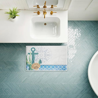 Stupell Industries Bayside Anchor & Compass Plush Bathroom Mat & Bath Rug, Soft Quick-Dry Non-Slip Bathroom Rug with Recycled Foam Cushion, Nautical Coastal Navigation Design by Kim Allen, 18"x30"