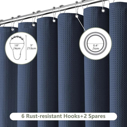 Inhousolu Fabric Shower Curtain Waffle Weave, Navy Blue 230 GSM Heavy Duty, Weighted Hem, 8 Metal Hooks, Water Repellent, Machine Washable, Hotel Spa Luxury Bath Curtain Set, 36 x 72 Inch