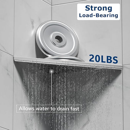 Neodrain 10" Brushed Corner Wall Shelf Set of 2, Floating Corner Shelves for Wall, 304 Stainless Steel Shower Storage Shelves for Bathroom, No Drilling