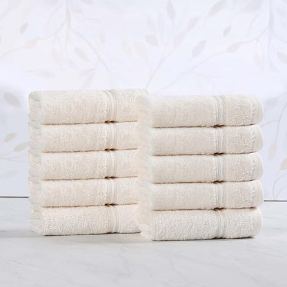 Superior Egyptian Cotton 10-Piece Face Towel Set , Small Towels For Facial, Spa, Quick Dry, Absorbent Towels, Bathroom Accessories, Guest Bath, Home Essentials, Washcloth, Airbnb, Ivory