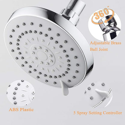 HarJue High Pressure Shower Head with 11 IN Adjustable Arm, Rainfall with Shower Arm-Make Water Flow Down Vertically for Better Bathing Experience(5 In, Chrome)