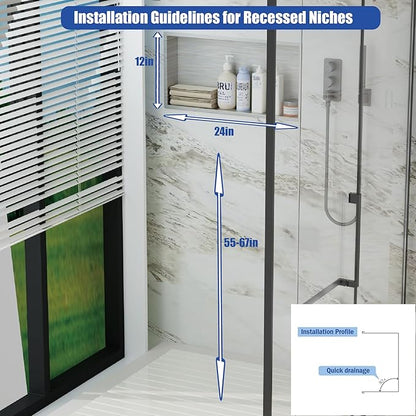 No Tile Needed Shower Niche for Shower Room Storage,Recessed Wall Niche Insert,Stainless Steel 304 (Brush, 12 * 24 in)