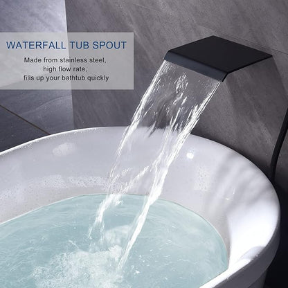 Shower System Bathtub Shower Faucet Set with Tub Spout, Matte Black 10" Shower Head Hand Held Bathroom Rain Mixer Tub Shower Combo Set Wall Mounted with Valve