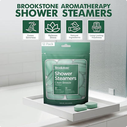 Brookstone Shower Steamers Aromatherapy 12 Tablets - Christmas Stocking Stuffers for Men, Birthday Gifts for Women, Green Elephant, Relaxation, Self Care - Shower Steamers Clean Breeze