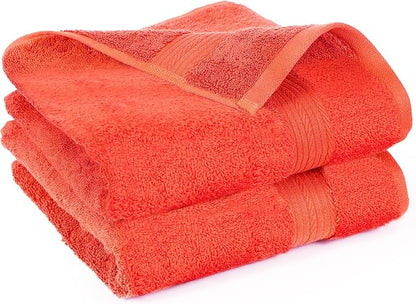 Ample Decor Bathroom Set of 2 Hand Towel 18 X 28 Inch 600 GSM 100% Cotton, Premium Soft Absorbent - Orange