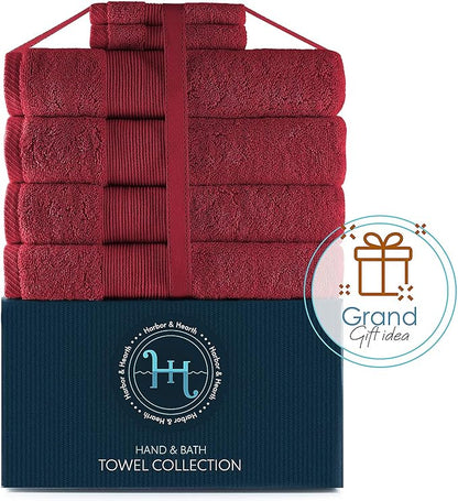Hearth & Harbor Bath Towels for Bathroom - 100% Ring Spun Cotton Luxury Bathroom Towels - Ultra Soft & Highly Absorbent, Bath Towels Set of 6 - Burgundy Red