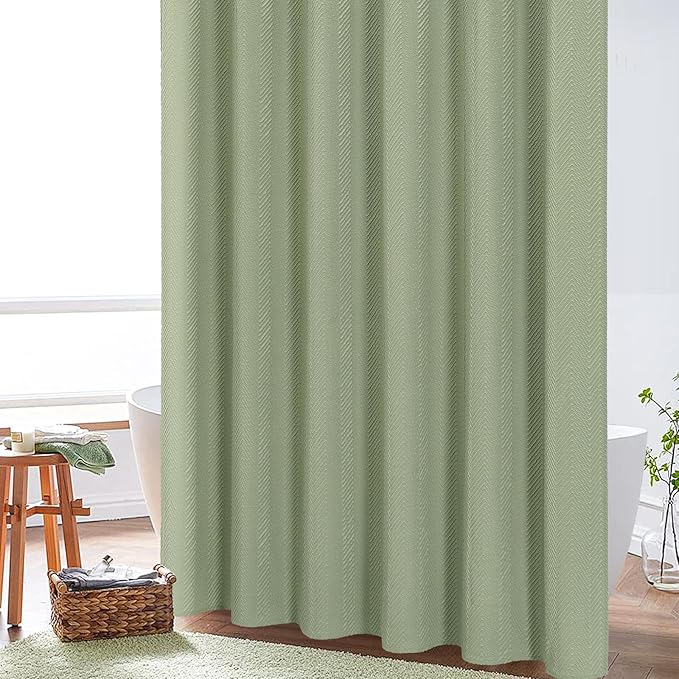 Gibelle Sage Green Shower Curtain for Bathroom, 3D Embossed Textured Fabric Shower Curtain, Modern Farmhouse Chic Soft Cloth Shower Curtain Set with Hooks, 72x72