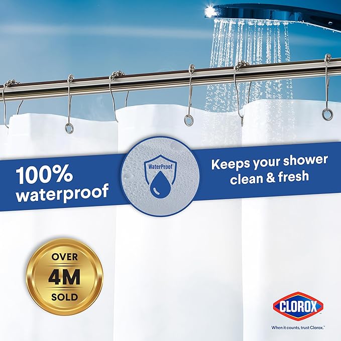 CLOROX Shower Curtain Liner, Premium Medium-Weight Durable Waterproof 6g PEVA for Bathroom with Weighted Magnets, Standard Size 72" x 72", Frosty 1 Pack