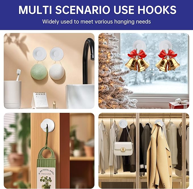 luckin smile Suction Cup Hooks for Shower, No-Drill Removable Towel Hook for Bathrooms, Shower Hooks, Suitable for Bathrooms, Kitchens, Windows, Glass, Powerful Suction Cup Hook