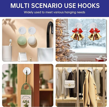 luckin smile Suction Cup Hooks for Shower, No-Drill Removable Towel Hook for Bathrooms, Shower Hooks, Suitable for Bathrooms, Kitchens, Windows, Glass, Powerful Suction Cup Hook